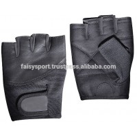 Black Weightlifting Gloves Gym Workout Gloves Leather Fingerless