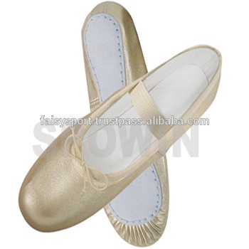 Golden leather ballet dance slippers